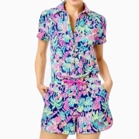 NWT Lilly Pulitzer Jorgie Colorful Romper Size XS Retail $148,Pattern Oyster Bay - Picture 1 of 10